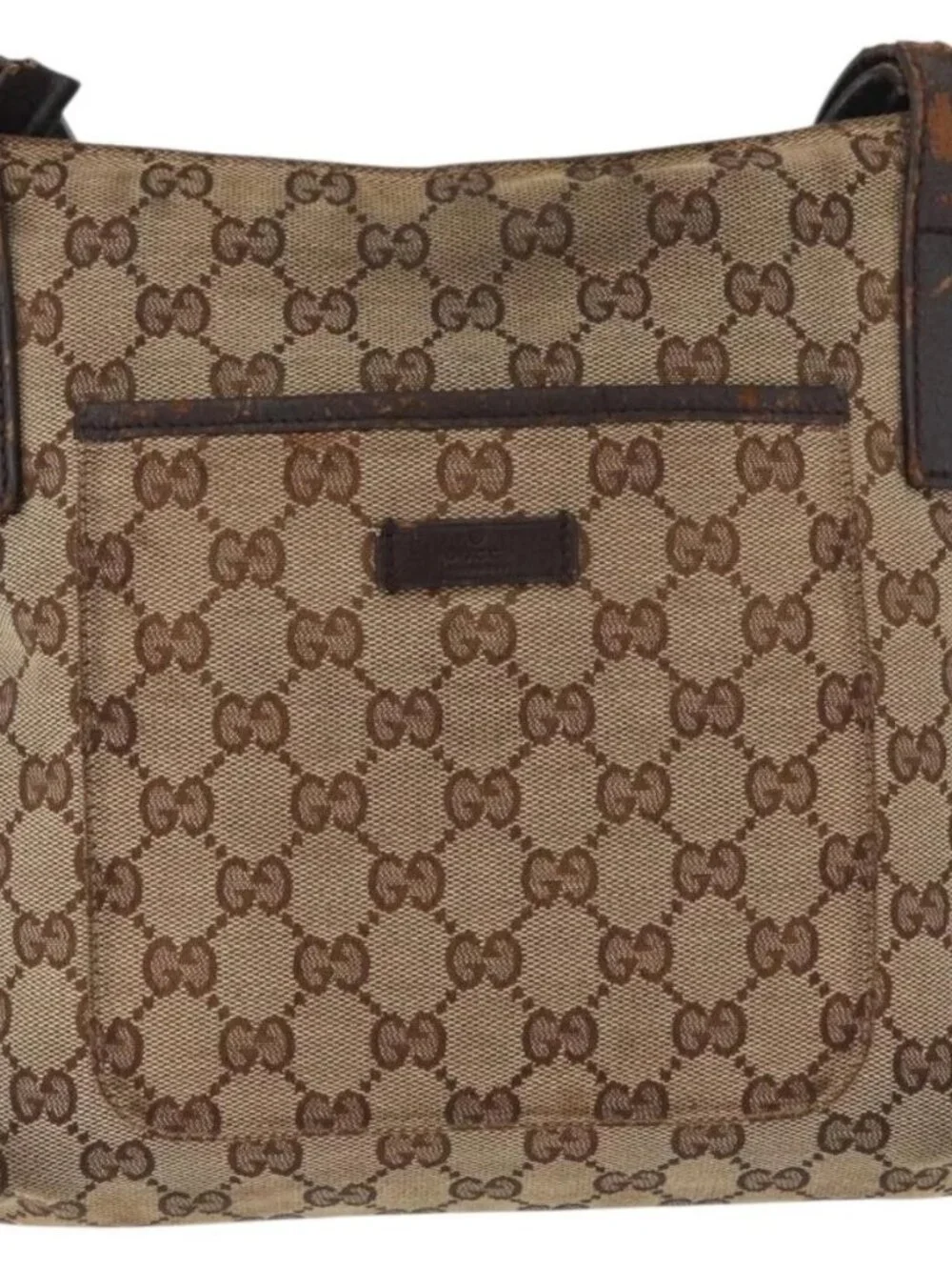 GUCCI GG Canvas Shoulder Bag Beige Silver 122793 Auth